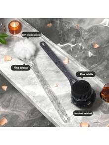 1pc Double-Sided Exfoliating Back Brush, 2-In-1 Scrub Brush, Long Handle Body Scrubber, Unisex Exfoliating Bath Brush (Grey + White) - Multicolor - View 7