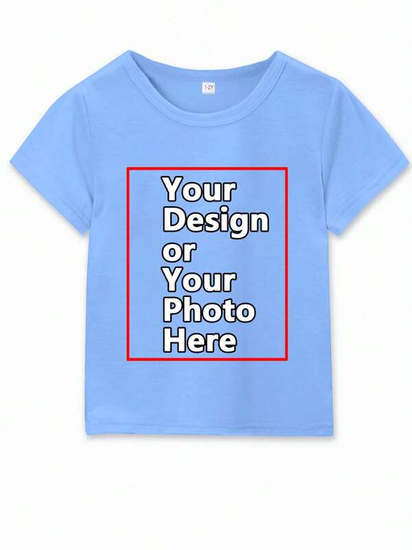 Customized T-Shirt For Young Boy, Personalized With Your Own Text Design And Patterns, Suitable For Spring, Summer, Autumn. You Can Print Photos Of Family Members, Pets, Or Any Memorable Moments From Your Life.