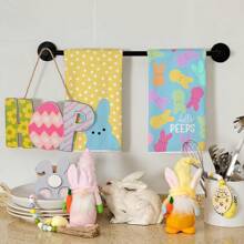 复活节厨房毛巾 2 件套，白色圆点兔子 Hello 洗碗巾 16x24 英寸干燥洗碗布，农舍节日季节性春季装饰品