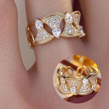 1pc Women's Luxury Style Open Ring Inlaid Synthetic Zirconia Stone Versatile Daily Accessory