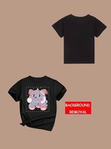 Personalized Pattern Custom T-Shirt For Girls, Spring/Summer Girl's T-Shirt Customized, Customize Your Selfie/Family/Friends/Pet, Birthday/Anniversary/Holiday Pattern Custom, Team/Outdoor Uniforms Custom, Personalized Round Neck Short Sleeve Girls T-Shirt Black Top Customized, Holiday/Birthday/1st Birthday Gift