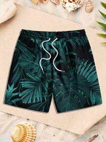 Pantaloncini da spiaggia personalizzati da uomo con stampa di piante tropicali