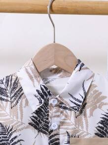 4pcs/Set Toddler Boys Casual Plain Color Short Sleeve Cardigan & Shorts Set, Suitable For Party, Leisure, Vacation, Outdoor, Home Wear, Summer - 卡其色 - 查看 5