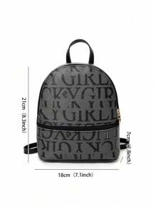 Fashionable Letter Print Backpack - Lightweight PU Leather, Soft Shoulder Straps, Mini Compact Backpack, Suitable For Girl, School, Outing, Travel - Black - View 4