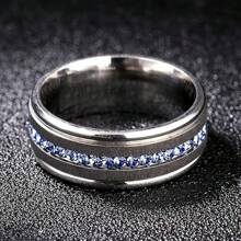 1 Fashionable 8mm Men's Stainless Steel Wedding Engagement Ring, With A Frosted Surface Inlaid With 1 Circle Of Blue Synthetic Cubic Zirconia, Which Is Very Beautiful And The Best Holiday Gift