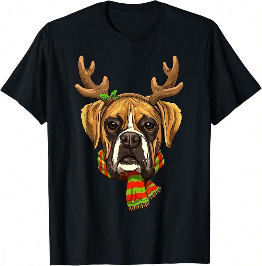 Boxer Dog Reindeer Christmas Shirt Xmas Boxer Dog Lover Gift Unisex T-Shirt