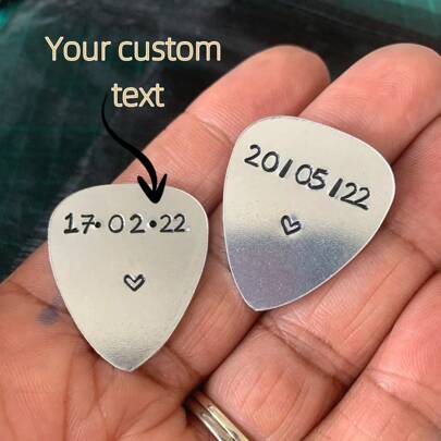 Anpassat personligt gitarrplektrum, "Jag kommer alltid att välja dig", personligt gitarrplektrum, gitarrplektrum i rostfritt stål