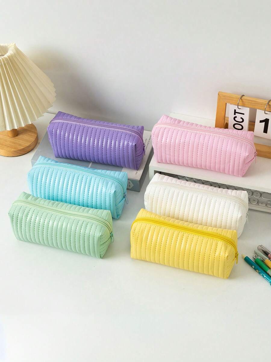 1 Cute And Fresh Leather Pencil Case, Small Pencil Case, Student Pencil Case, Makeup Bag, Cute Ice Cream Office, University Makeup Bag Storage Bag, Large Pencil Case, Office Storage Bag, Desktop Storage Bag, Pen Storage Bag, Pencil Tray, Desktop Storage Bag, Desktop Storage Bag, Pen Holder,Back To School,School Supplies,Pencil Pouch,School Bag - Multicolor - View 1