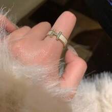1pc Letter "H" Enamel Drop Oil Zirconia High-End Unique French Style Open Finger Ring For Women