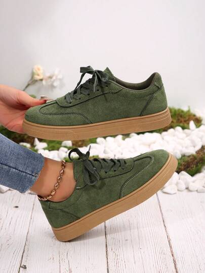 1 Pair Women Lace-Up Sport Style Casual Skateboard Shoes, Outdoor Hiking Sneakers For Daily Wear