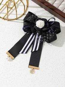 1pc Elegant Style Lace Embroidery Pearl Big Bow Fabric Brooch, Luxurious Jewelry Brooch/Pin, Gift For Date/Everyday Wear