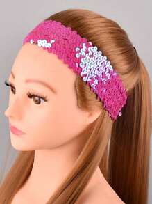 1 件宽 5 排亮片头带，女士时尚运动头带，闪亮亮片拼布弹性发箍，适合日常佩戴/锻炼/瑜伽，可爱美人鱼鳞片闪光金色/银色/粉色女孩风格头带 - 彩色 - 查看 5