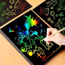 10pcs 20pcs 50pcs 100pcs DIY Scratch Paper Art Set Square Rainbow Magic Scratch Paper Drawing Card Notes For Children Party Supplies Home Decoration Black Scratch It Off Art Crafts Kits With Wooden Stylus For Teenager Halloween Christmas Birthday Gift Decorate Party Favor Game Project Kit Thank-You Card Handmade Relieve Stress