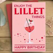 1 tấm thiệp chúc mừng sinh nhật kèm phong bì - Enjoy The Lillet Things, thiệp giấy màu hồng cho bất kỳ ai, bưu thiếp mừng sinh nhật - Nhiều màu - Xem 10