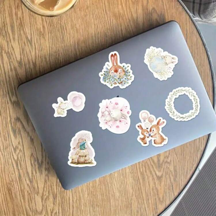 46 unidades Pegatinas de conejitos lindos, apropiadas para portátil, botella de agua, computadora y teléfono, regalo de Pascua, suministros escolares, de vuelta a la escuela papelería manualidades libro de sticker estikers - Multicolor - Añade 7