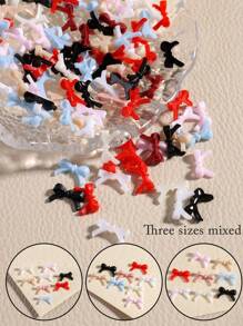 100 件 3 种尺寸蝴蝶结指甲饰散装混色 3D 平底树脂丝带美甲装饰配件 DIY 夏季美甲配件美甲用品指甲美甲宝石 - 彩色 - 查看 11