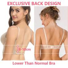 Backless Women Push Up Bra Super Boost Sexy Deep U Plunge Bra Invisible Underwear Body Shaper Shapewear Gathering Low Back With Transparent Shoulder Straps - 米色 - 查看 3