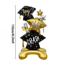2025 Graduation Theme Aluminum Foil Balloon Set, Large Stand Base Graduation Cap, Owl Graduate, Diploma, Graduation Ceremony, Campus Graduation Party Decorative Floating Helium Balloons