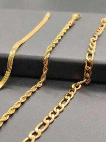 3Pcs Stainless Steel Anklet Set For Women Snake Twisted Rope Chain On Foot Female Summer Beach Ankle Bracelet Never Fade Jewelry - Gold - View 2