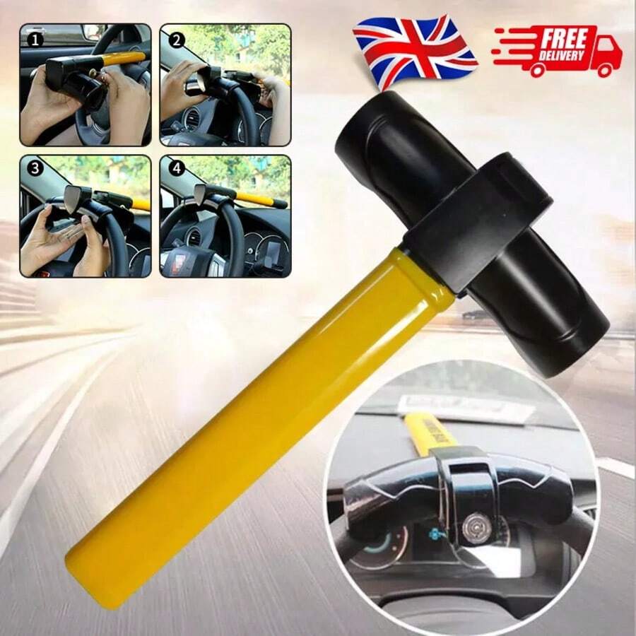 Universal Steering Wheel Lock For Cars, Heavy Duty Anti-Theft- 2 Keys UK- - Black and Yellow - View 1