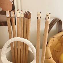 1 对精美动物主题山毛榉木筷子 - 适合情侣晚餐和寿司派对、学校用品
