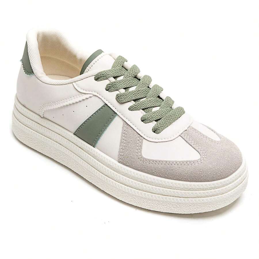 Fashionable Versatile Color Block Platform Casual Sneakers - Green - View 1