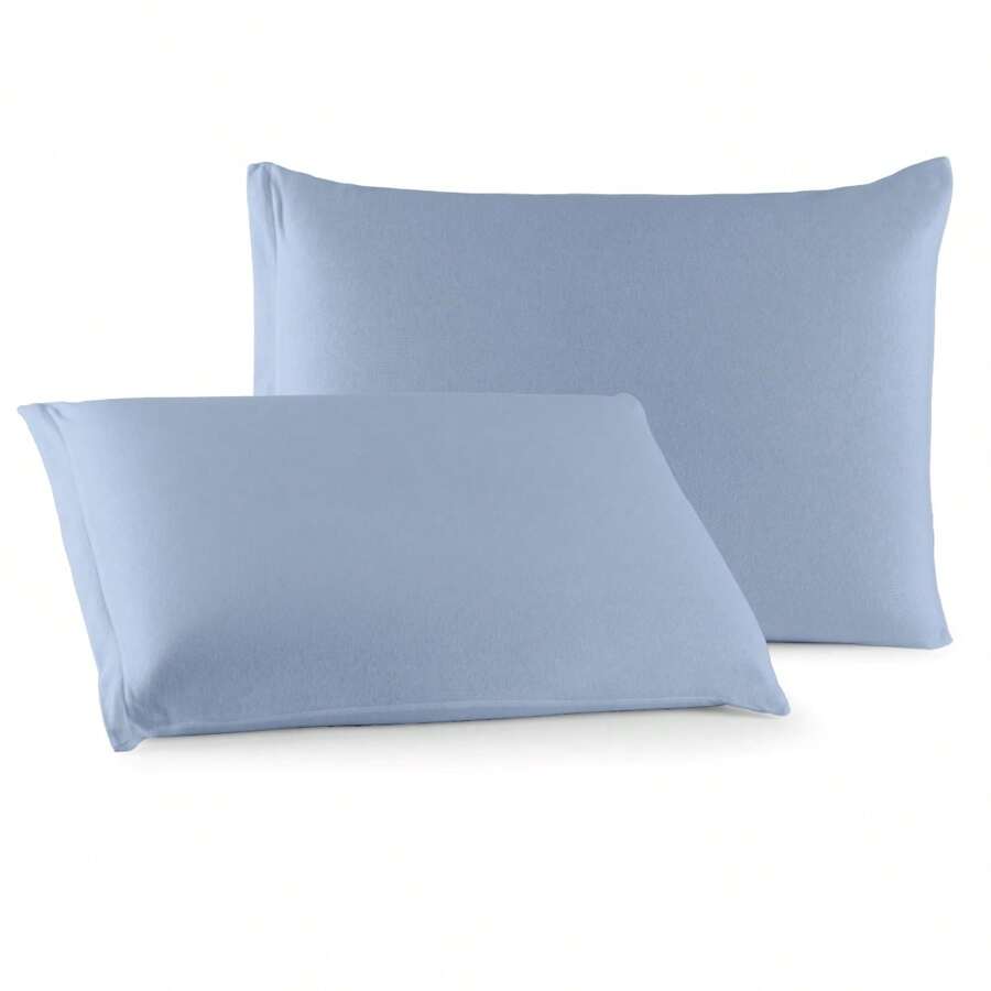 Pair Of Plain Knit Pillowcases 100% Cotton With Zipper - 淡藍色 - 查看 1