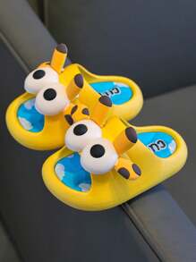 1 Pair Children's Summer Indoor PVC Slippers With Cute Cartoon Elements For Boys & Girls - Mustard Yellow - View 3