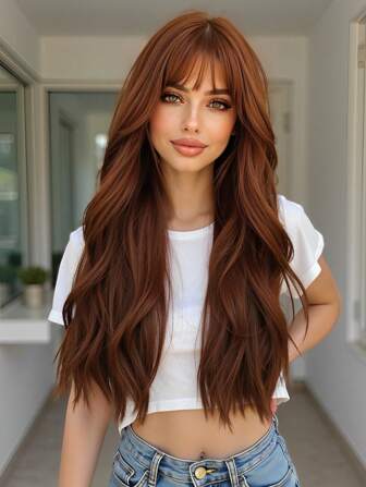 Realistisk kopparröd brun ingefära peruk: naturlig look, mjuk och limlös - 22 tum. Naturligt utseende, Naturlig Färg, Mjuk, Realistisk, Älskar det, Värmebeständigt fiberhår Full Machine Cosplay Party Peruk För Mode Kvinnor Halloween HOT REA