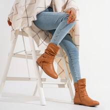 Women's Mid Calf Boots Fashion Slouch Flat Ankle Booties With Comfort