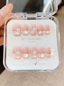 10pcs/Set Handmade Short Press-On Nails, Summer Fake Nails Nail Supplies, Beach Manicure Long Nails For Women & Girls, Fashion Almond Shape French Tip Reusable For Teacher, Student, Office, Travel, Elegant Business Casual - Multicolor - View 13