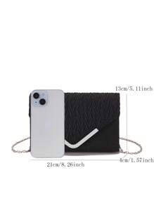 V-Shaped Metal Envelope Bag With Detachable Shoulder Strap, Can Be Handheld - Black - View 2