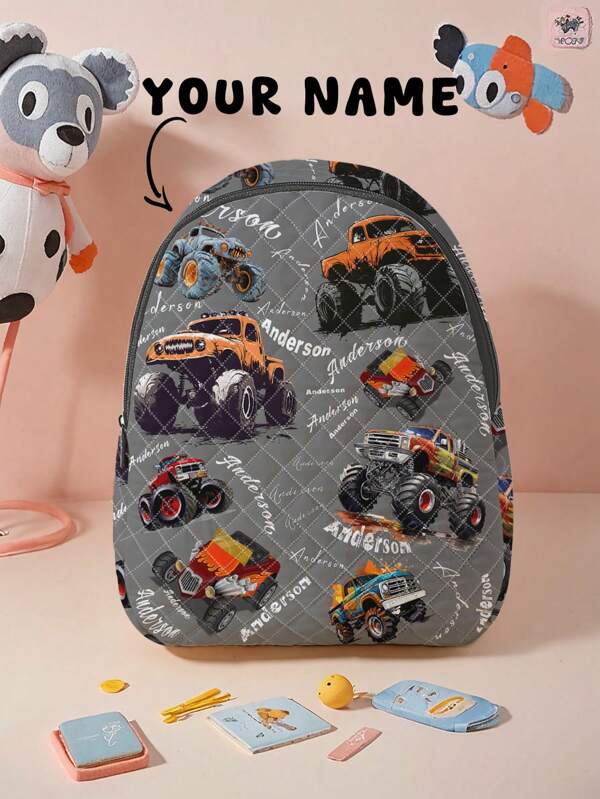1pc Customized Name & Diamond Pattern Backpack, Can Be Customized According To Your Unique Design, Suitable For Children And Teenagers, Print Your Own Name Or Your Sister/Classmate's Name As A Gift
