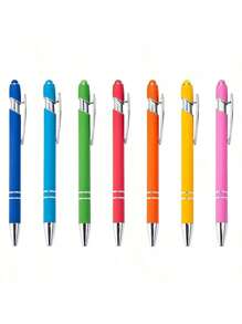 16 Metal Random Color Retractable Ballpoint Pens With Touch Screen Pen Tip - Medium Thick Pen Tip, Smooth Writing, Anti Slip Handle, Compatible With Multiple Devices - Suitable For Daily School/Office Use Back To School - Multicolor - View 9