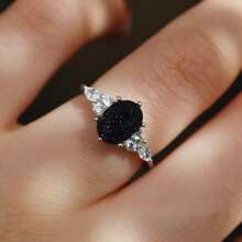 925 Silver Exquisite Vintage Promise Ring Suitable For Marriage,Engagement, Banquet, Birthday And Anniversary Gift For Her - Black - View 3