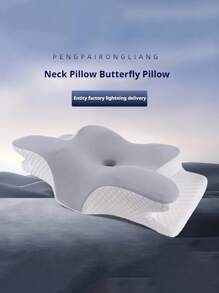 1 PIEZA Almohada ortopédica con forma de mariposa de espuma viscoelástica - Soporte ergonómico para la columna cervical, rebote lento, almohada para el cuello para dormir, apta para dormir de lado y boca arriba, promueve el posicionamiento correcto de la columna, baja alergénica, funda de almohada lavable a máquina