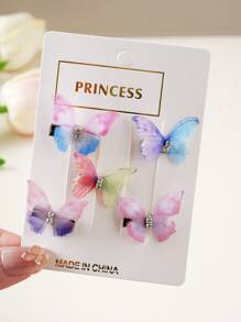 5pcs/20pcs Kids Colorful Cute Butterfly Hair Clips, Premium Rhinestone Mesh Hair Accessories, Suitable For Girls Daily Use