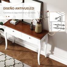 HOMCOM Mesa de Consola Mesa de Entrada con 2 Cajones Consola para Recibidor Estilo Francés para Pasillo Dormitorio Salón 100x35x76,5 cm Blanco y Marrón Oscuro - Blanco - Ver 5