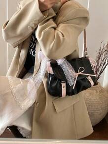 1 pieza Bolso de mujer con bloques de color y pliegues tipo nube, bolso de hombro/cruzado de estilo Y2K con lazo elegante, apropiado para festivales, citas, regalos