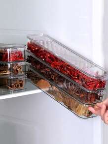 3pcs Refrigerator Storage Bins, Leak Proof And Reusable Food Storage Box With Lid, Multifunctional Stackable Food Fresh-Keeping Box, For Spice, Meat, Fruit And Vegetable, Kitchen Organizers And Storage, Kitchen Accessories