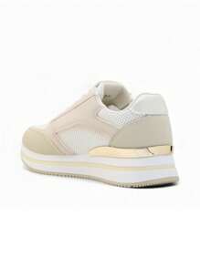 Women's Contrast Color Thick-Sole Comfortable Casual Sports Shoes For Daily Wear - Beige - View 4