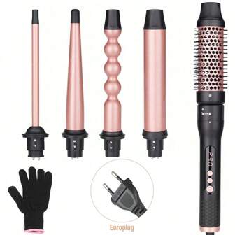 5-In-1 Multifunctional LCD Curling Iron With 38mm Curling Brush, 32mm Curling Wand, 25mm Tourmaline Curling Rod, 1325mm Long Cord And 9mm Interchangeable Ceramic Heating Rods