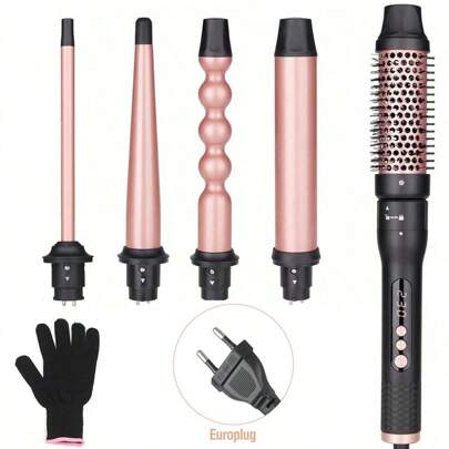 5-In-1 Multifunctional LCD Curling Iron With 38mm Curling Brush, 32mm Curling Wand, 25mm Tourmaline Curling Rod, 1325mm Long Cord And 9mm Interchangeable Ceramic Heating Rods