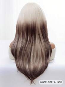 1-Piece Synthetic Heat-Resistant Chocolate Brown-Green Ombre Wig With Bangs 24 Inches Long Fully Machine-Woven Natural And Realistic Mermaid-Style Wig