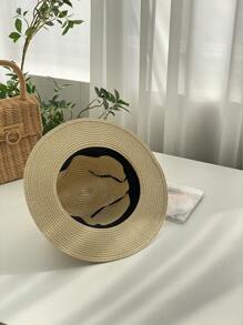 1pc Women Beige Western Cowgirl Style UPF50+ Sun Protection Panama Straw Hat With Black Decor, Vintage Style, Lightweight, Breathable, Suitable For Beach, Travel, Wedding Season, Music Festival, Valentine's Day Gift