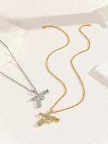 1 件简约水钻枪设计吊坠项链，男女通用配饰