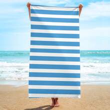1pc Large Beach Towel, Blue Stripe Big Bath Towel, Essential Gift For Travel & Holiday, Swimming Pool Towel, Camping Supply For Adults, Women & Men Summer, Holiday