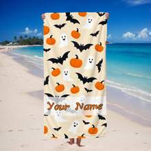 [1pc] Customized Ghost Print Beach Towel, Super Absorbent Quick Dry Swimming Towel, Ideal For Beach, Swimming, Outdoor Camping Travel, Essential Beach Gear Summer,Holiday