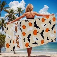 [1pc] Customized Ghost Print Beach Towel, Super Absorbent Quick Dry Swimming Towel, Ideal For Beach, Swimming, Outdoor Camping Travel, Essential Beach Gear Summer,Holiday