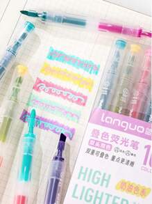 5pcs Color Laying Highlighter Pens Set Dual-Side Fluorescent Multi Layer Magic Art Marker Liner For Drawing Office School - one-size - View 12